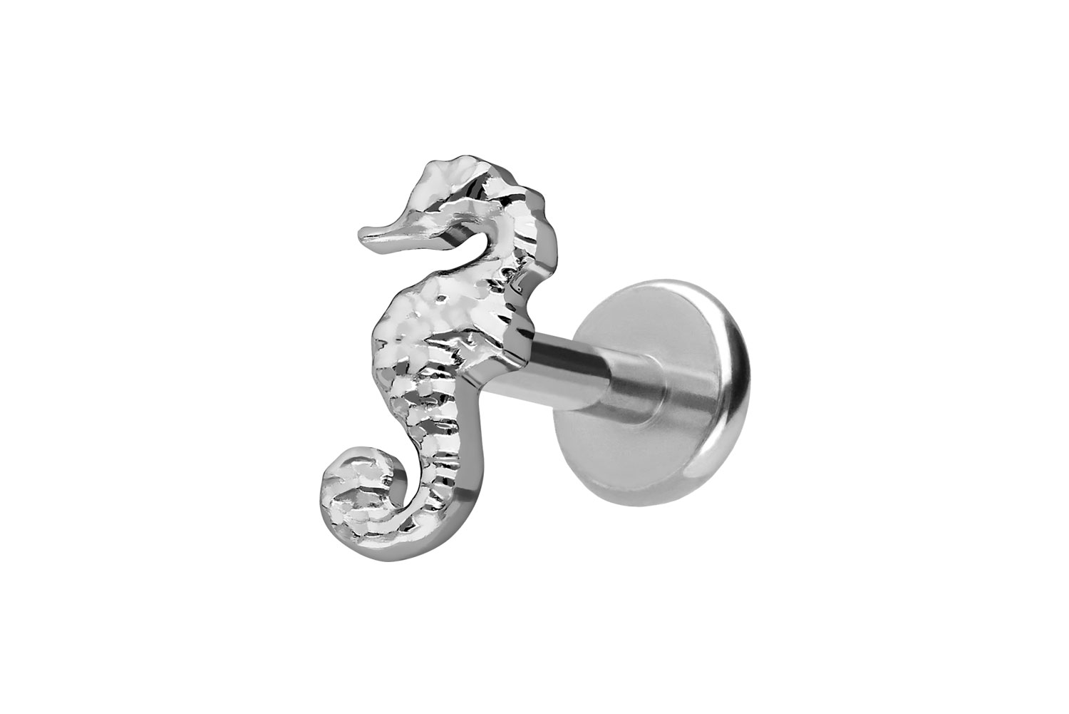 Titan Labret Piercing mit Push Fit SEEPFERDCHEN